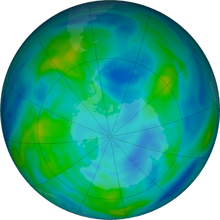 Antarctic ozone map for 04 May 2025